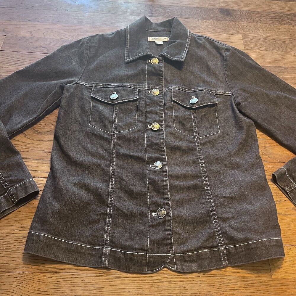 Pendleton Black Jean Jacket Button Denim Cotton B… - image 3